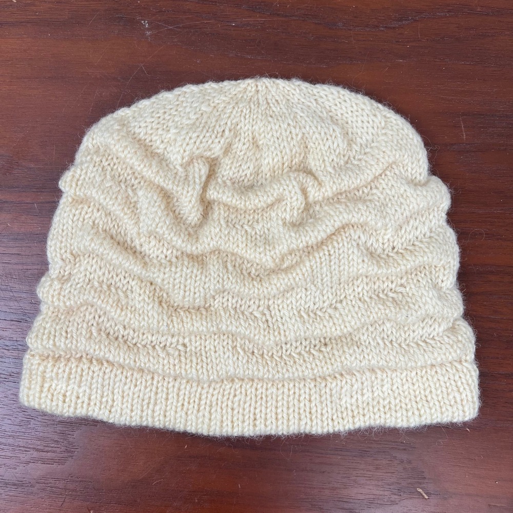 Riitta Storckovius Finland Cream 100% Wool Textured Knit Beanie Hat